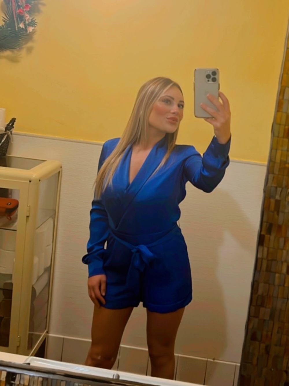 BCBG Royal Blue Satin Wrap Romper